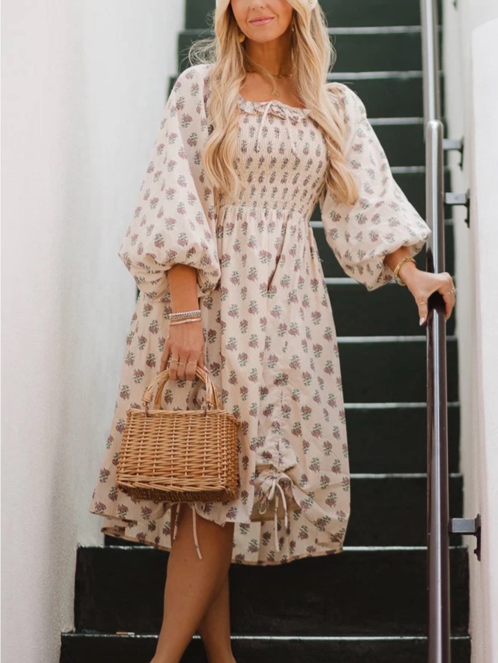 Ivy City Co Lettie Cream Floral Smocked Midi Dress